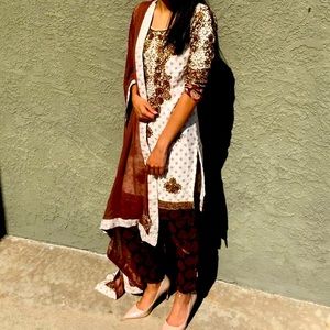 Brown embellished ethnic party wear dress
